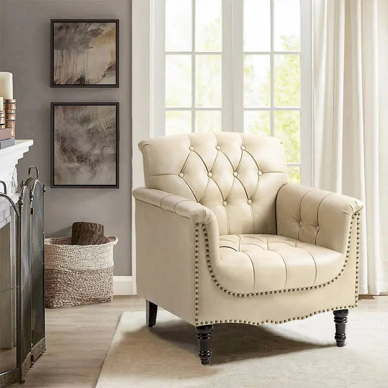 PU Leather Tufted Accent Chair with Nailhead Trim Armchair