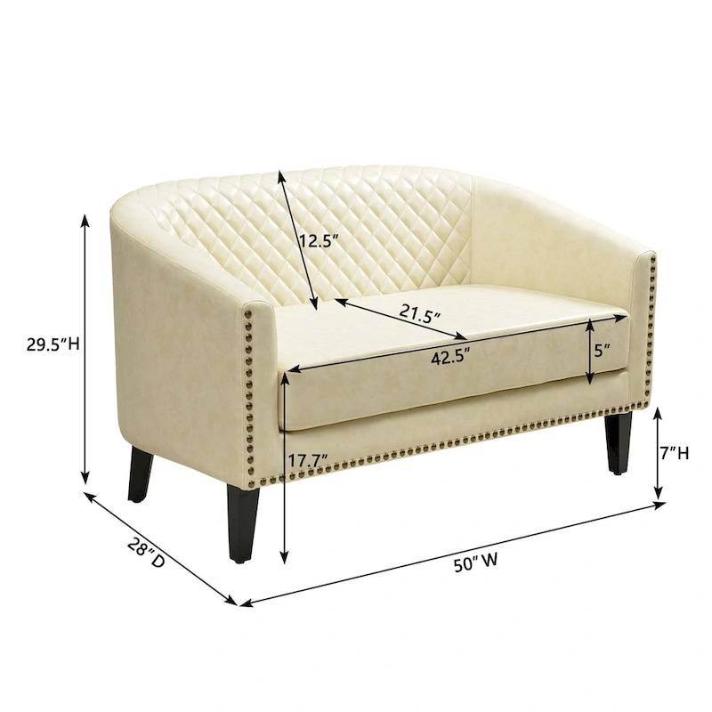 KINWELL 50W Tufted Faux Leather Upholstered Small Loveseat Sofa