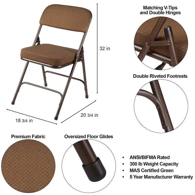 Hampden Furnishings Bernadine Collection Deluxe Fabric Padded Folding Chair, Pack of 2