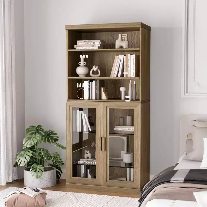 PexFix 36x31x16 Wood Accent Cabinet with Adjustable Shelf Storage Cabinet Natural-Glass Door