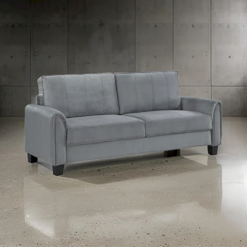 Dave Sofa, Gray Fabric, Rounded Armrests, Black Tapered Legs, 80 Inch