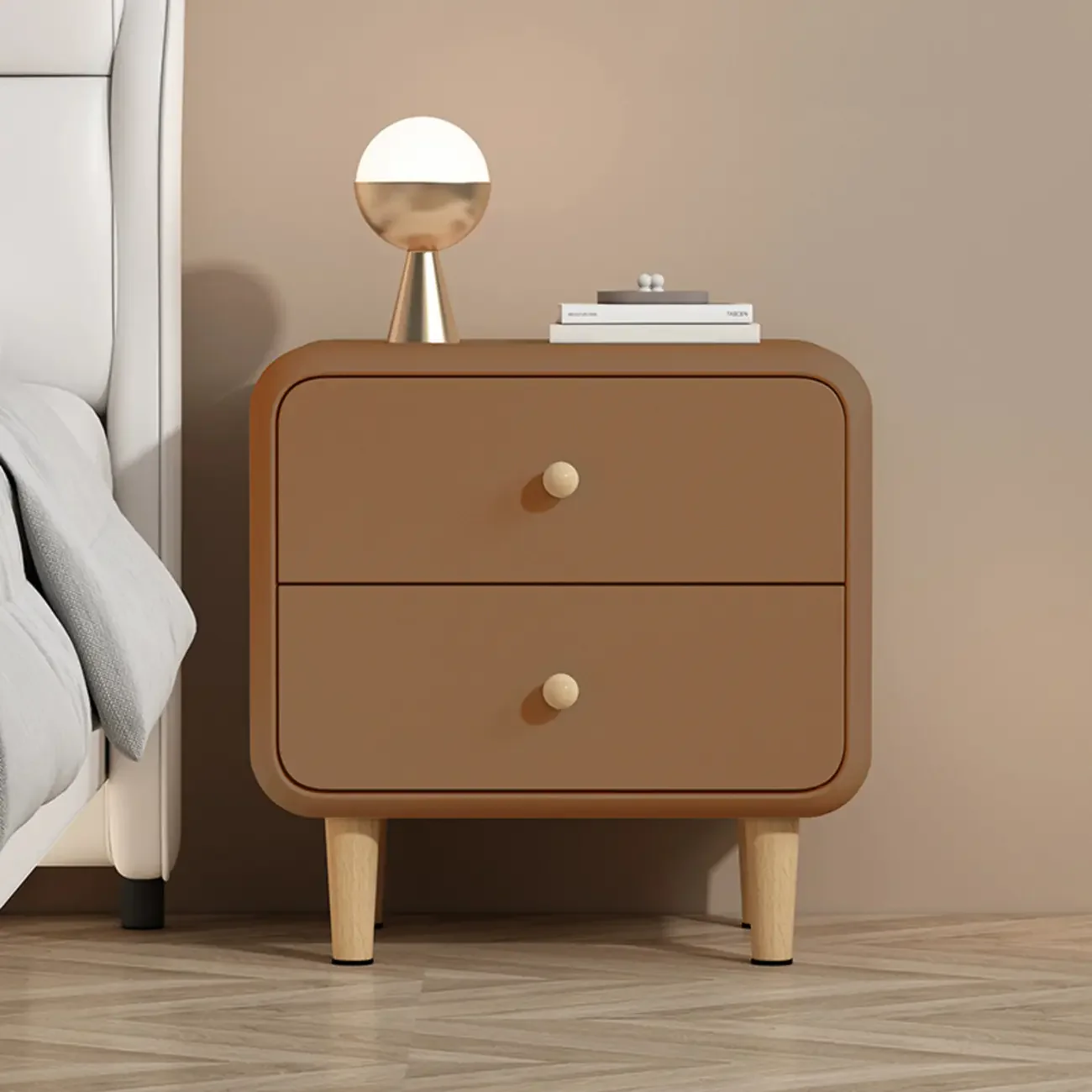 Modern Small Wood 2 Drawer Nightstand with Legs