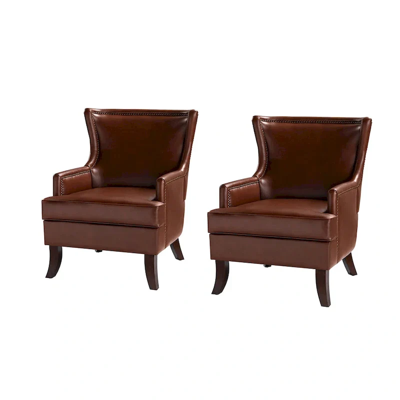 Angeles Mid-century Modern Ergonomic Vegan Leather Armchair with Wingback Set of 2 by HULALA HOME