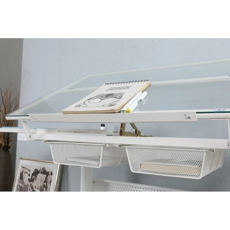 Hand Crank Adjustable Drafting Drawing Table with Stool and 2 Drawers