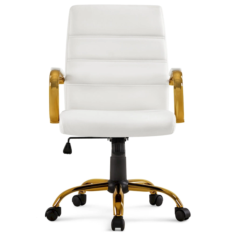 Yaheetech Mid-Back Office Chair with Gold Frame PU Leather Office Executive Chair, White - N/A