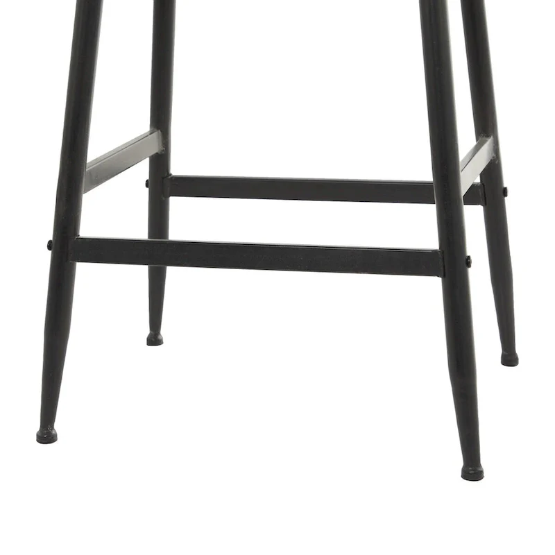 Metal Counter Stool with Brown Wood Top - Black