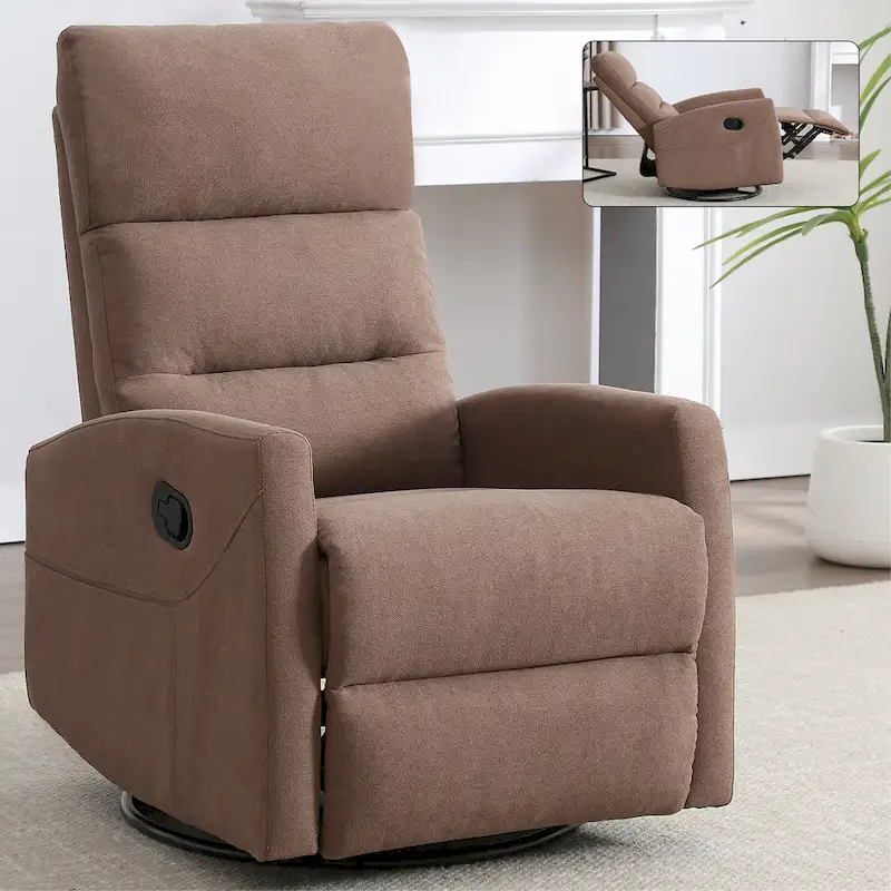 Manual Recliner Chair with Rocker and Swivel, Breathable Fabric Reclining Chair, Recliners for Small Spaces