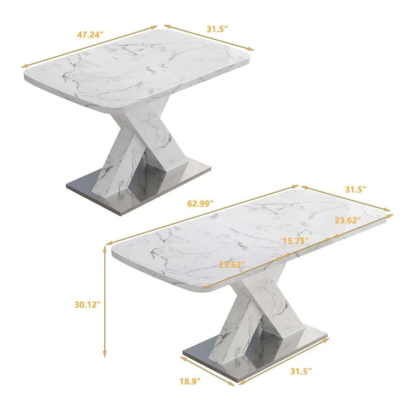Modern 47.24-62.99 L Marble Square Dining Table