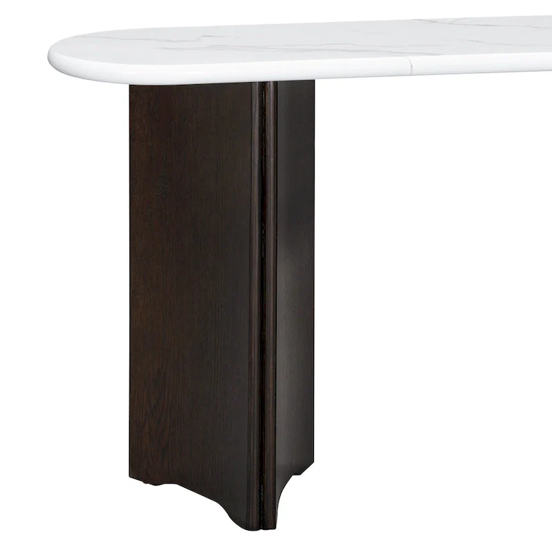 Oval Faux Marble Top Console Table Entryway Table, Narrow Sofa Table Hallway Accent Table with Triangular Base