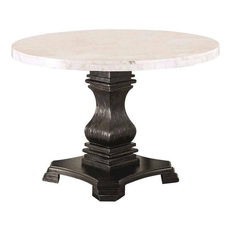 Brec Farmhouse Marble Top 5-Piece Round Dining Table Set with Tufted Chairs by Furniture of America
