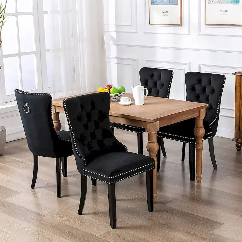 Dining Chairs Set of 6, Luxury Upholstered Velvet Kitchen Chairs Side Chair with Padded Seat Back and Solid Wood Legs