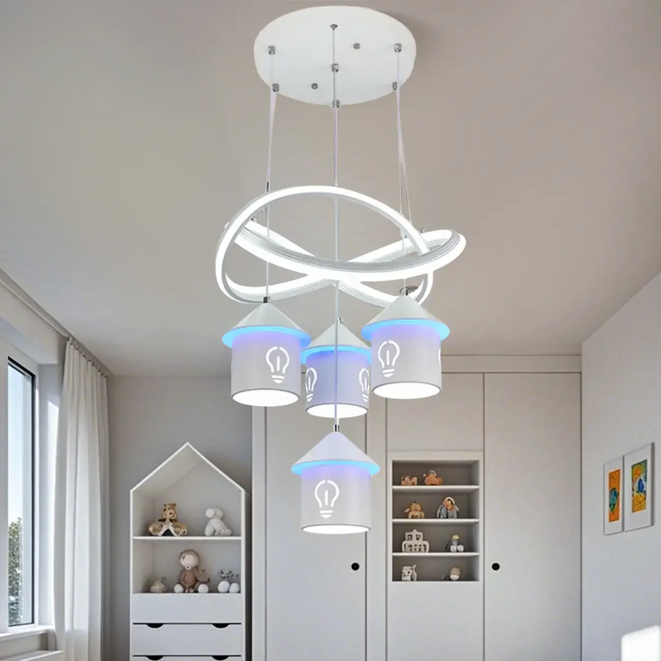 Modern 4-Light LED Chandelier with Unique House Design