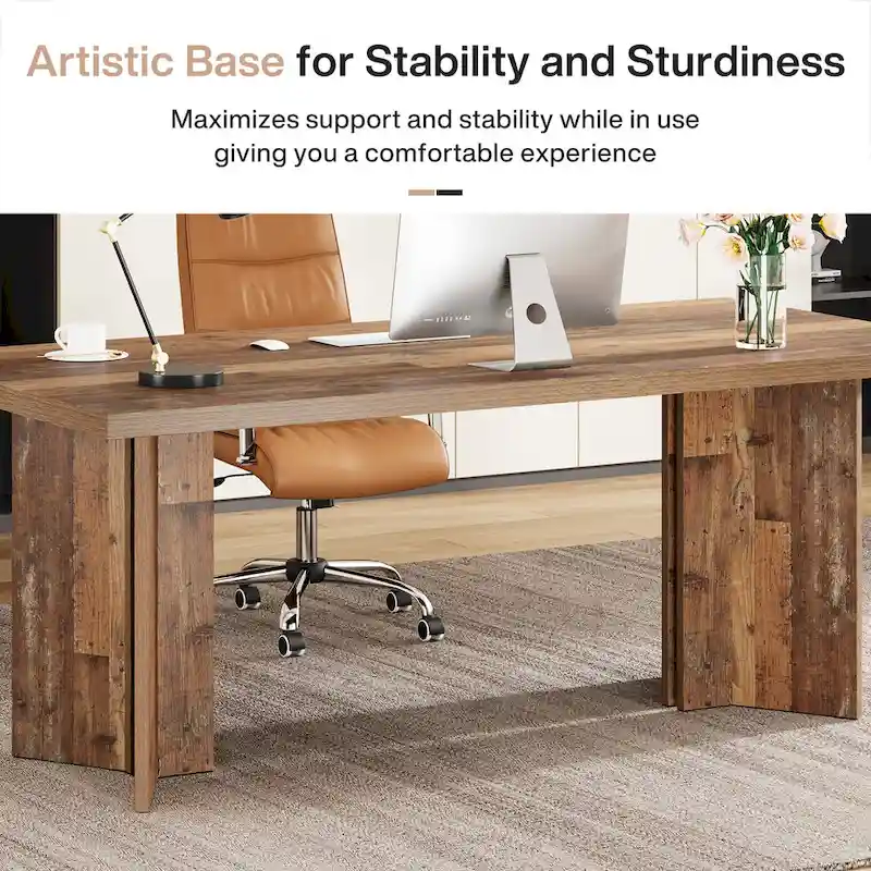 63-Inch Executive Office Desk, Modern Wood Large Computer Desk