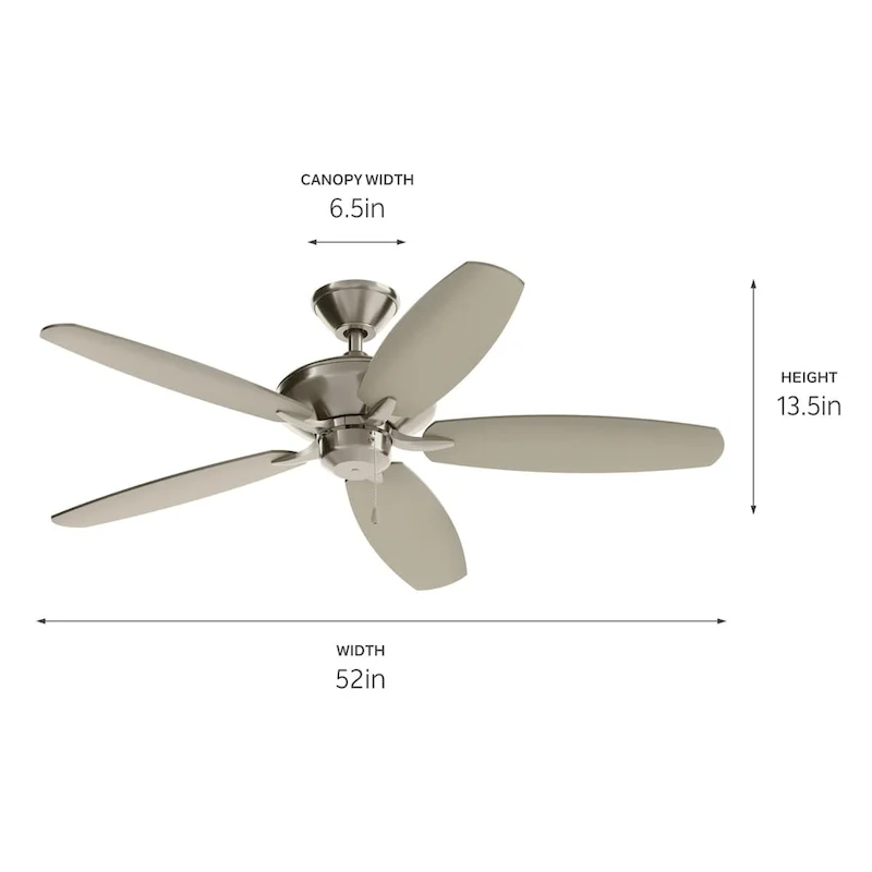 Kichler Renew Energy Star Qualified 52 inch Ceiling Fan Brushed Stainless Steel with Reversible Blades
