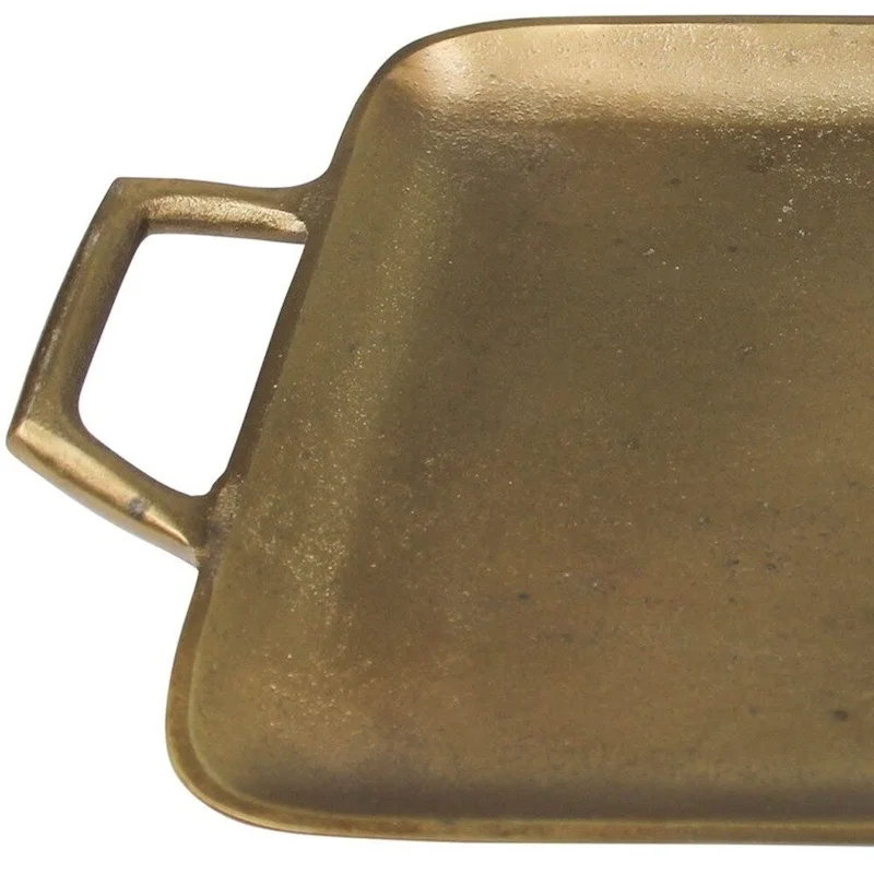 HomeRoots 16  Gold Rustic Metal Tray With Handles