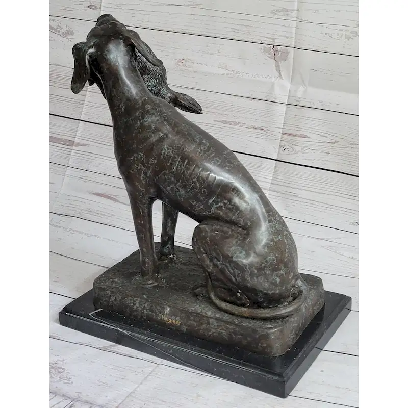 Hunting Dog Retriever W/ Imitative Rabbit In Mouth Bronze Statue Sculpture Figure 16 Inches X 16 Inches