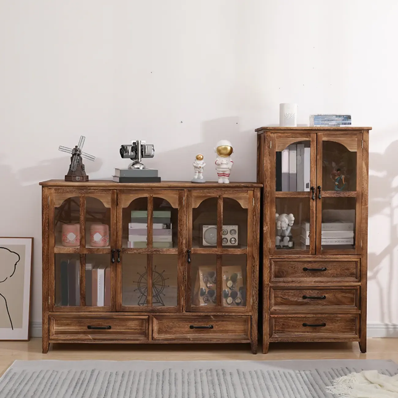 Traditional Espresso Wood China Cabinet with Glass Doors