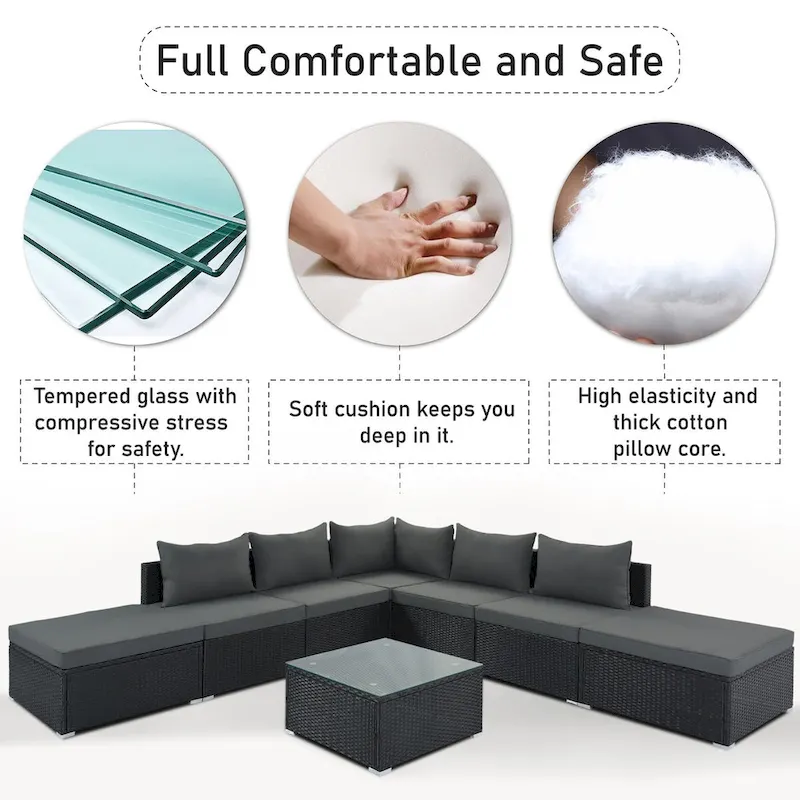 Gray Stylish Patio Furniture Set with Tempered Glass Table