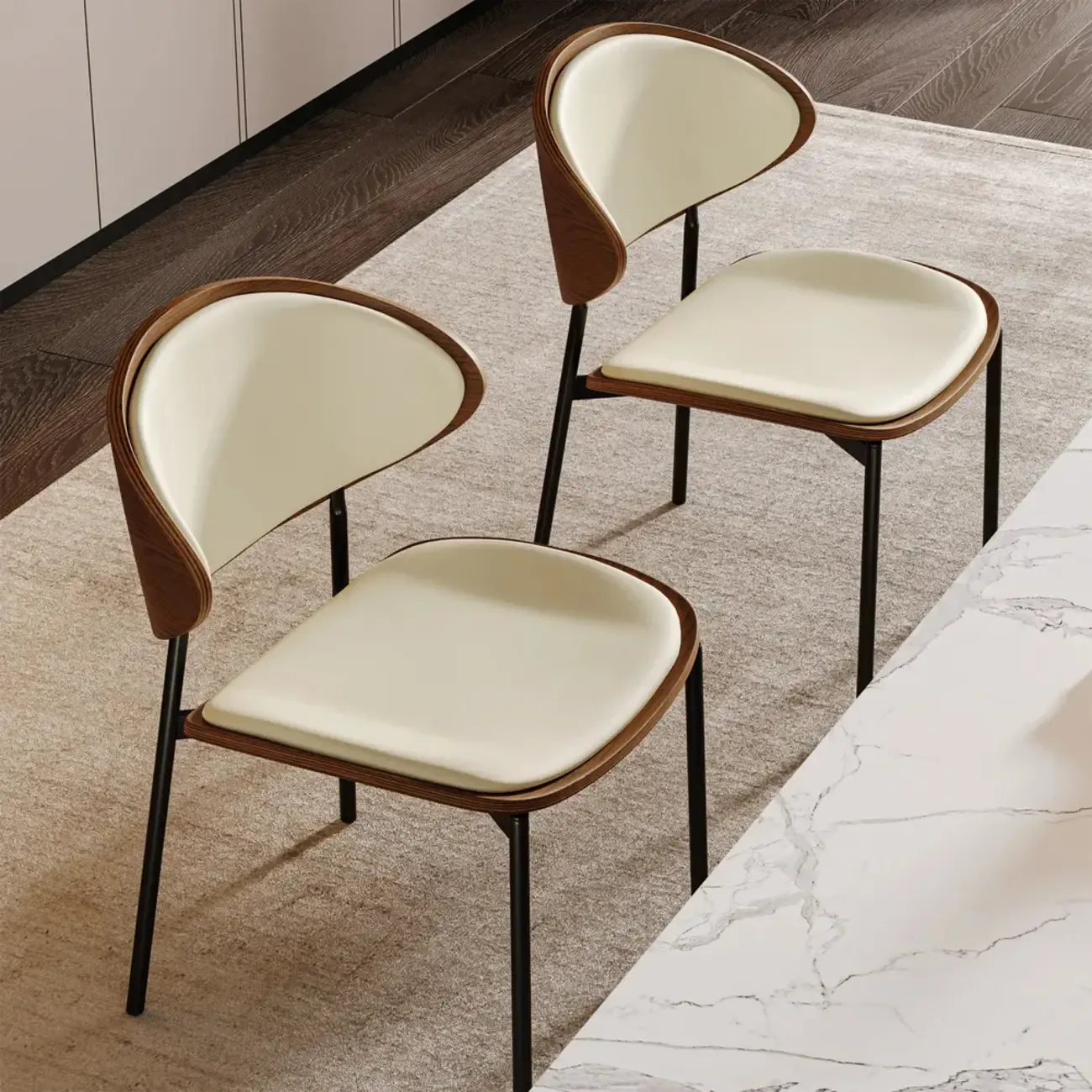 Black Leather Seat Curved Back Dining Chair