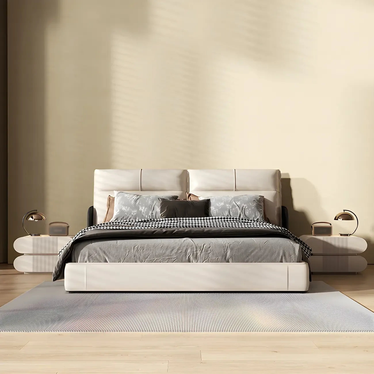 Modern Wood Striped White 2-Drawer Nightstand