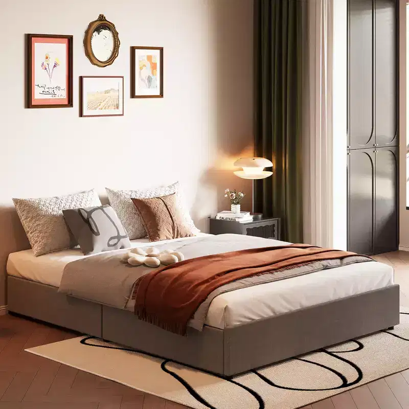 Bed Frame with 4 DrawersFabric Upholstered, Easy Assembly
