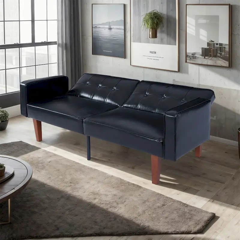 Convertible Sofa Bed Adjustable Fabric Couch Sleeper Modern Recliner Reversible Loveseat Folding Daybed Guest Bed with 2 Pillows