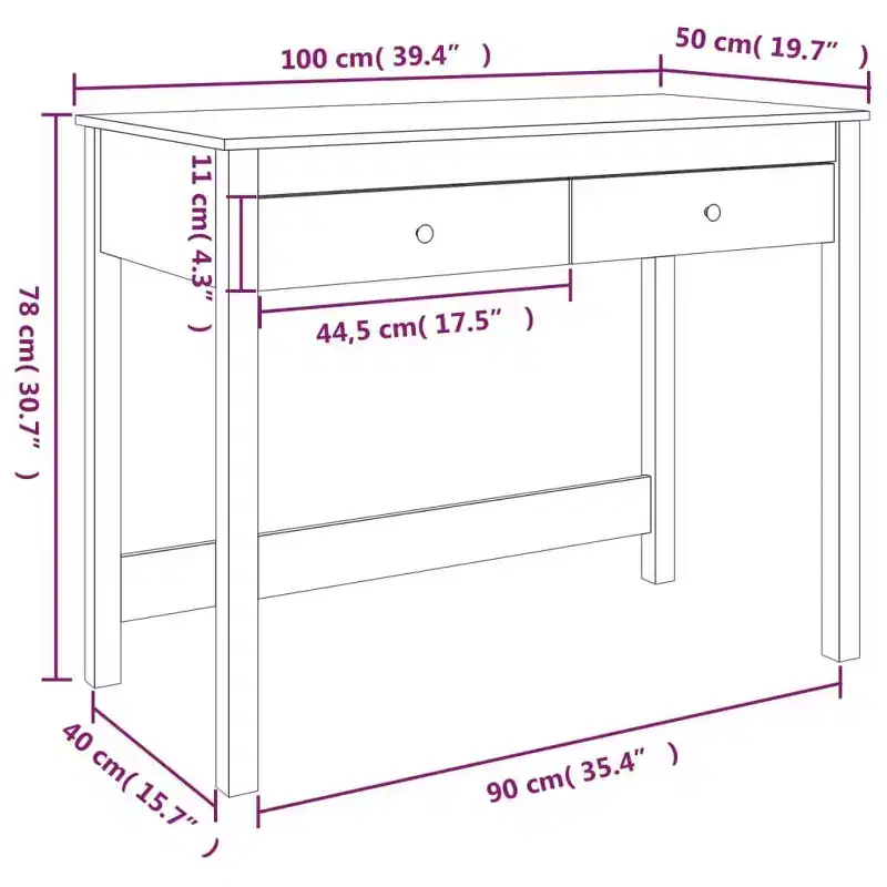 vidaXL Desk Natural Wood Solid pine wood Medium Desk Rectangular