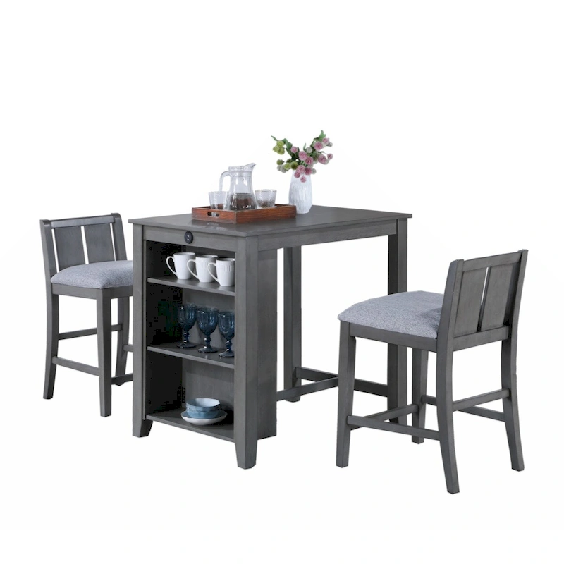 Graham 36 3-Piece Finish Small Space Counter Height Dining Table with Shelves and 2 Chairs