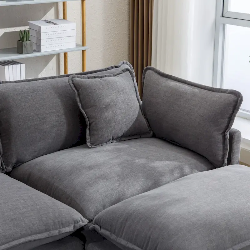 L-Shape Chenille Upholstered Sofa with Ottoman