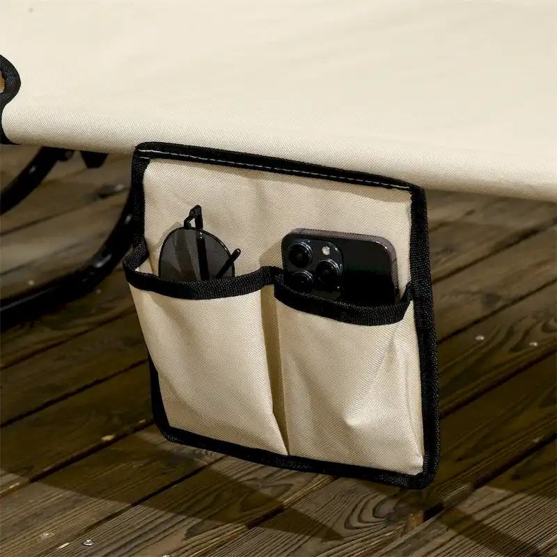 2 Piece Steel Frame Folding Chaise Lounge with Canopy Shade and Pocket