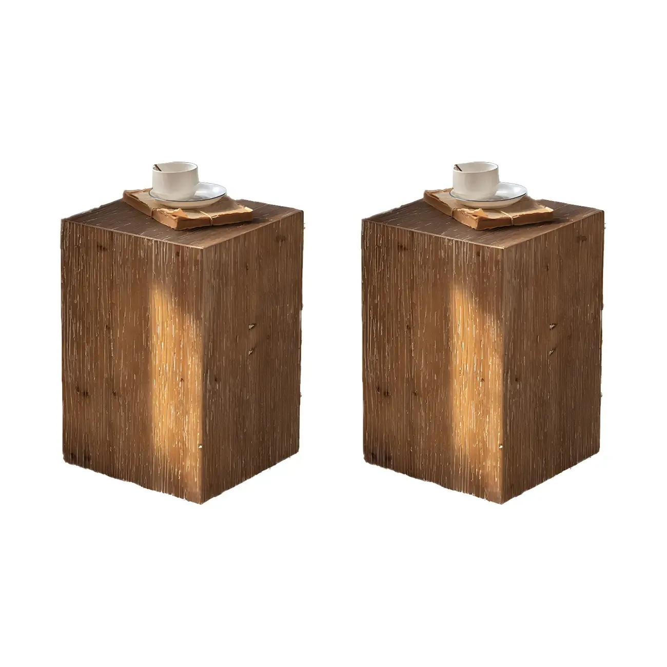 Elegant Geometric Wooden Block Accent Side Table