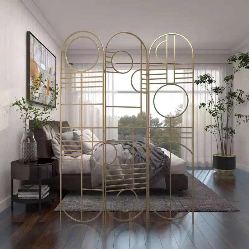 Modern Metal Room Divider Screen Gold - Olivia & May: Iron Frame, No Assembly, 3-Panel Design