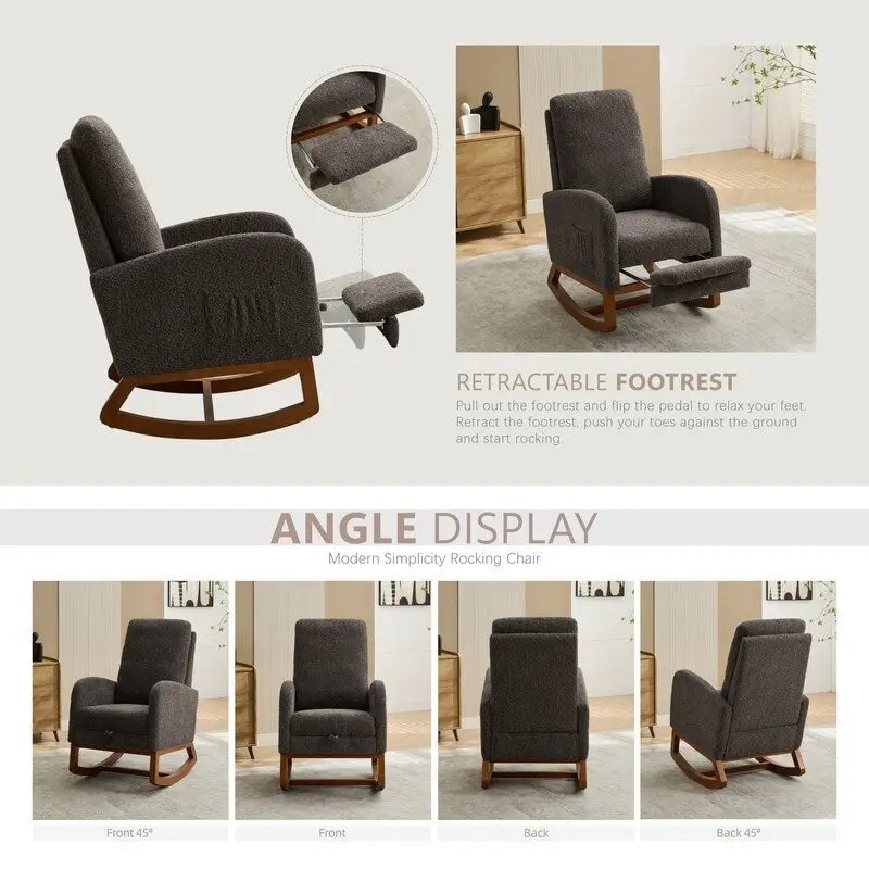 Living Room Rocking Accent Chair with Retractable Footrest