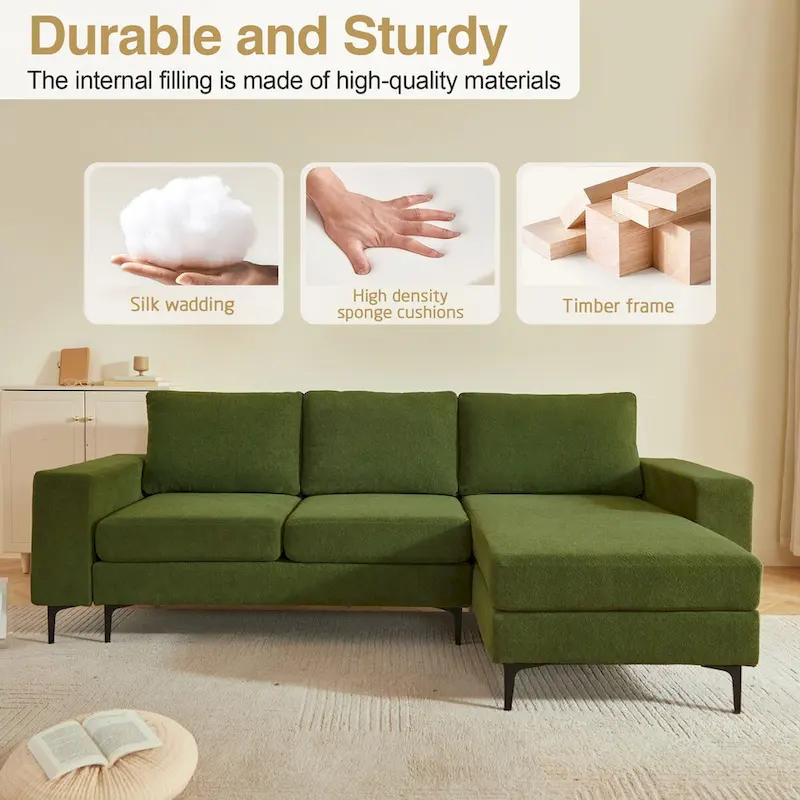 HOOOWOOO L-Shaped Upholstered Sofa Couch with Metal Legs