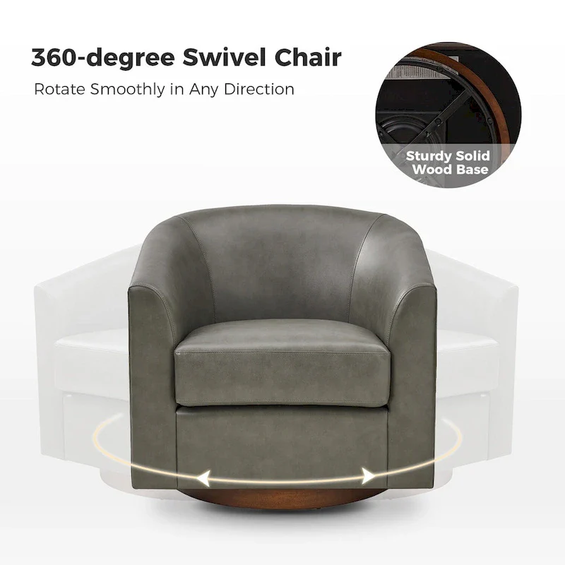 Haley Modern Swivel Barrel Faux Leather Chair with Solid Wood Base by HULALA HOME
