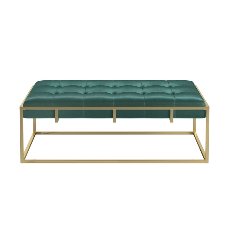 Perdita Gold Finish Velvet Rectangular Tufted Ottoman by iNSPIRE Q Bold