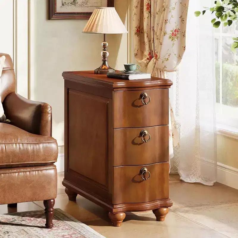 Tribesigns Wood Fully Assembled End Table, 3-Drawers Narrow Slim Side Table, Nightstand for Bedside, Small Spaces, Living Room, Bedroom, Walnut Brown
