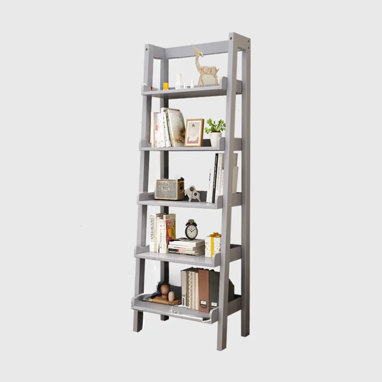 Scandinavian Rectangle Wood 5-Tier Ladder Bookcase