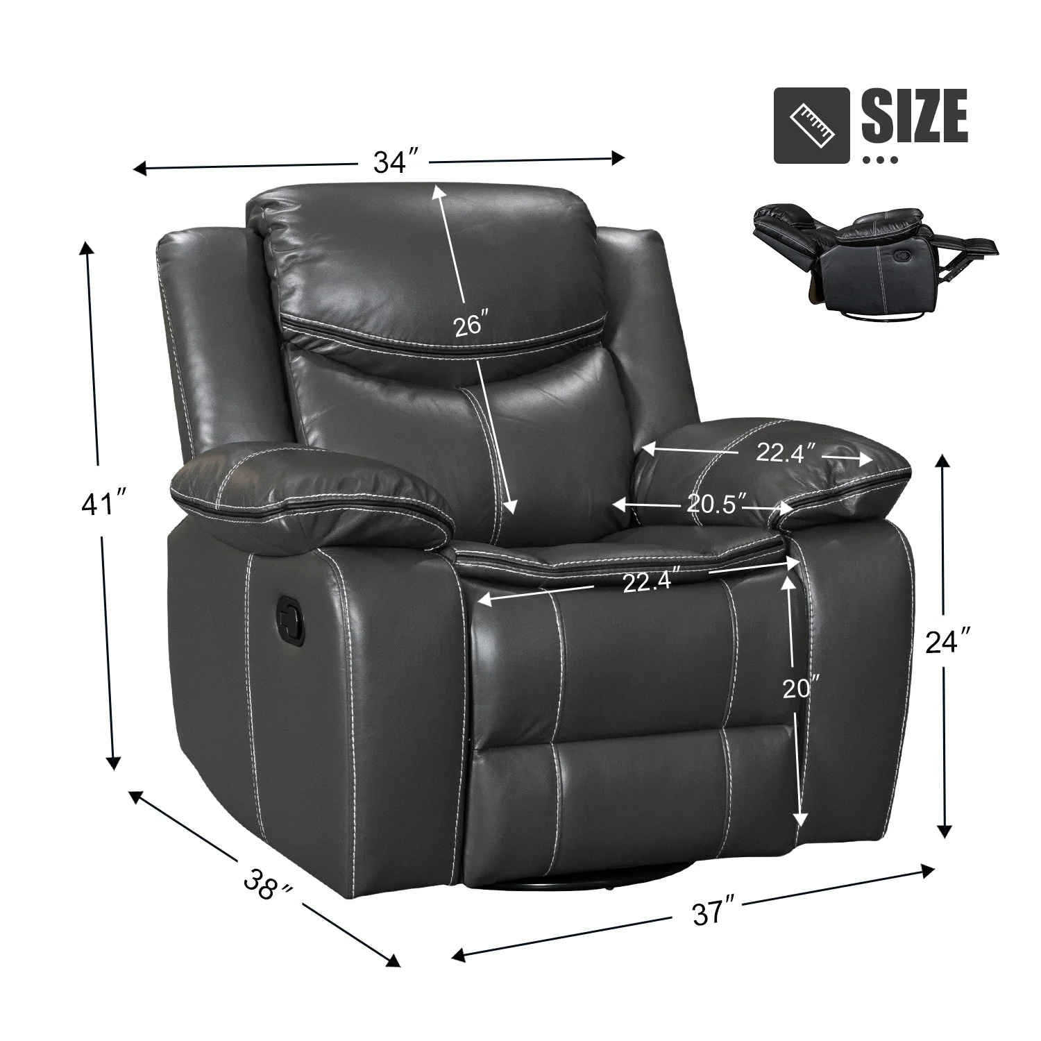 Wide Seat Durable Leather Massage and Heat Recliner