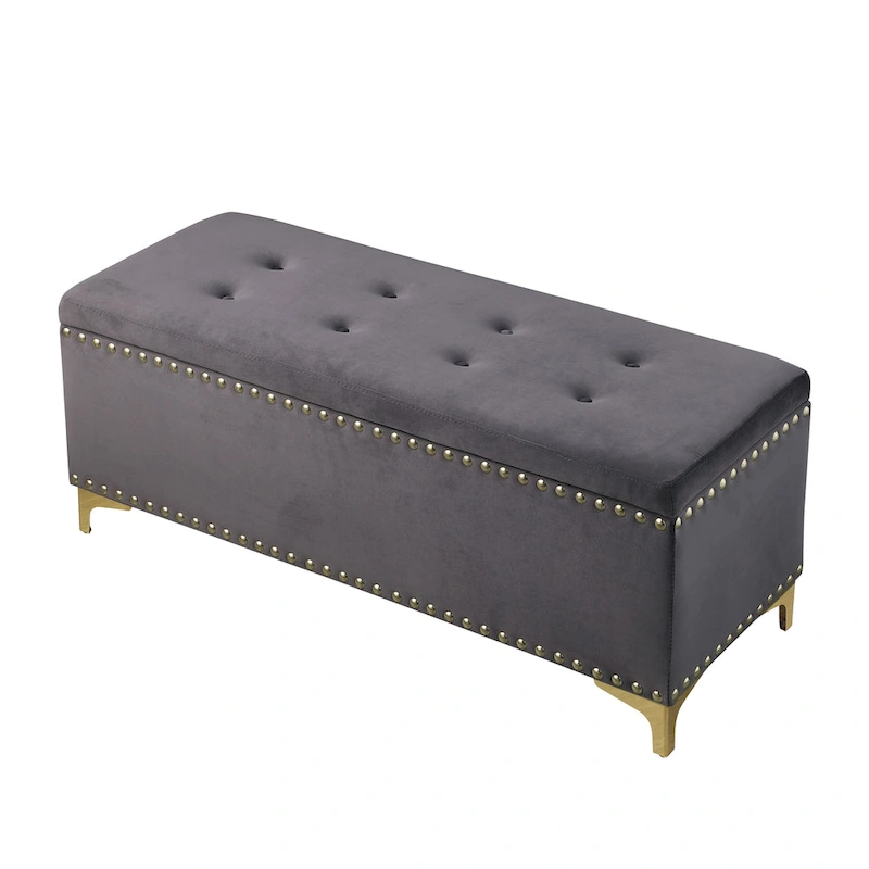 2 in 1 Combination Tufted Velvet Benches Set with Gold Leg and Nailhead Trim