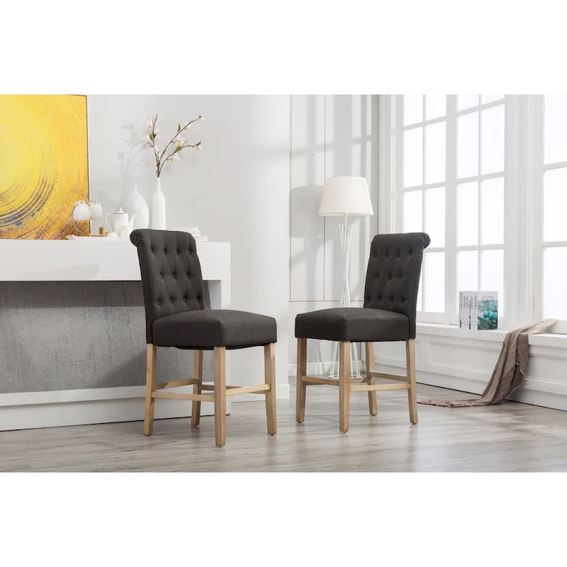 Roundhill Furniture Siena Counter Height Button Tufted Back Solid Wood Stools, Set of 2