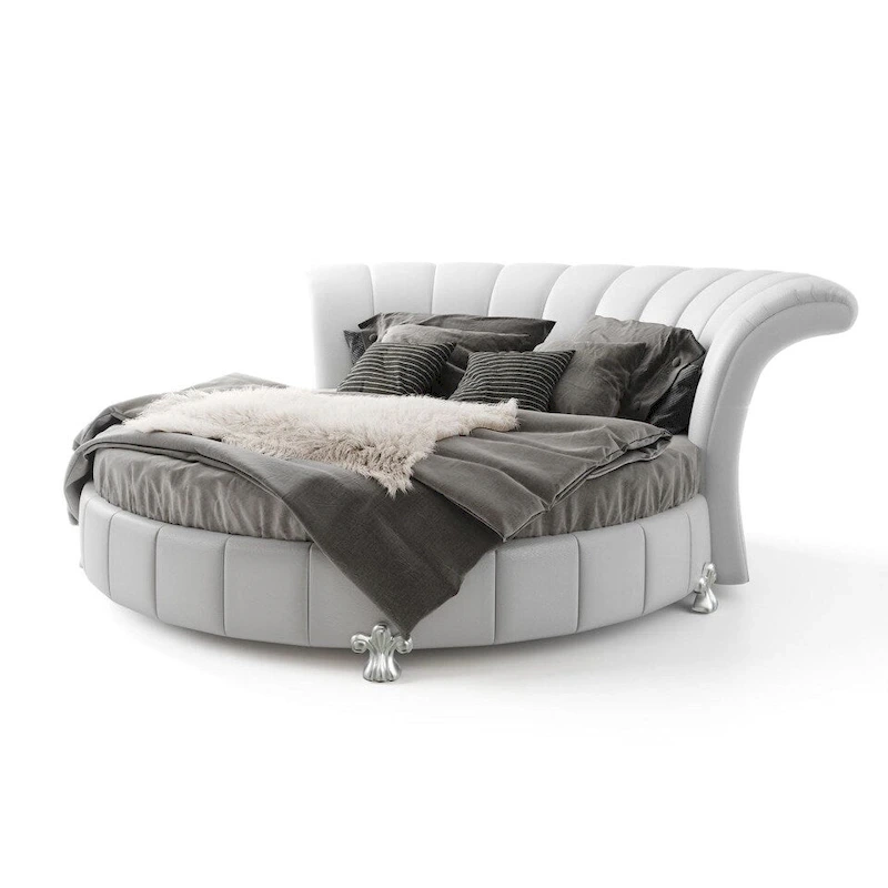 Sofacraft White Faux Leather Venetian Round King Size Bed