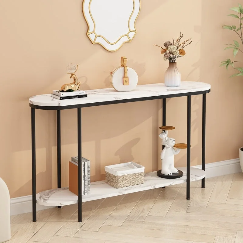 Console Table 2 Tier Narrow Entryway Table with Storage Shelves