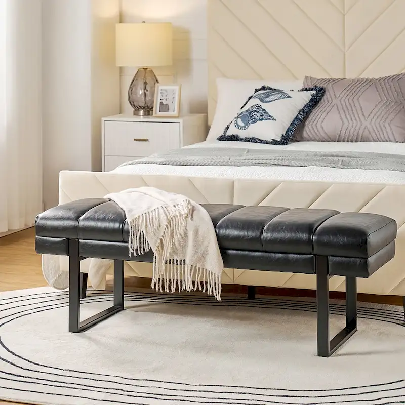 Laurens Modern 52.5 Channel Tufted Bench with Mental Legs by HULALA HOME