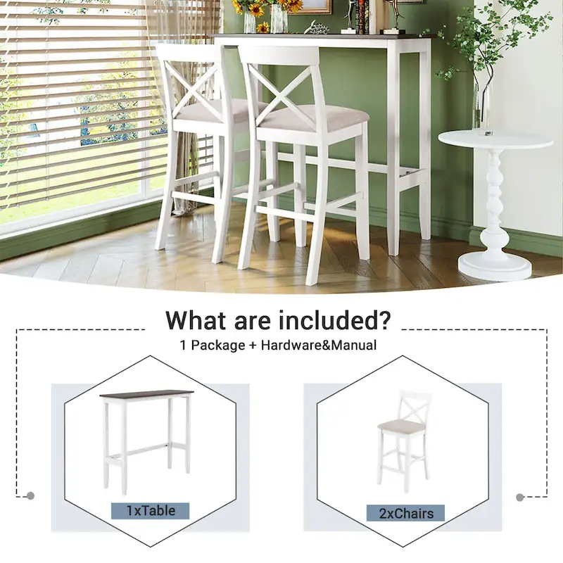 3-Piece Dining Table and Chair Set, Small Counter Height Table and Chair Set with Kitchen Breakfast Nook and 2 Chairs