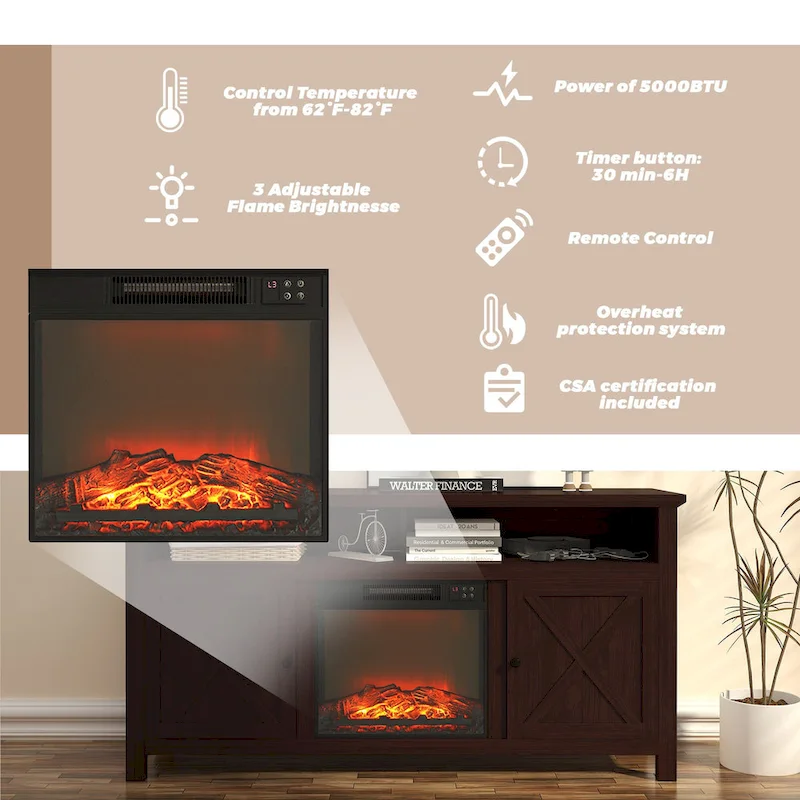 Clihome 58  Wood Fireplace TV Stand with 18  Electric Fireplace