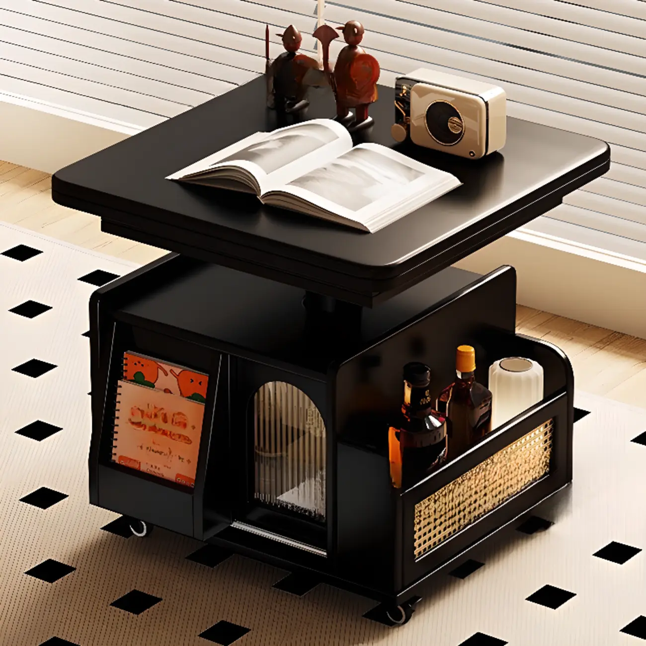 Multi-functional Modern Wood Coffee Table with Wheels