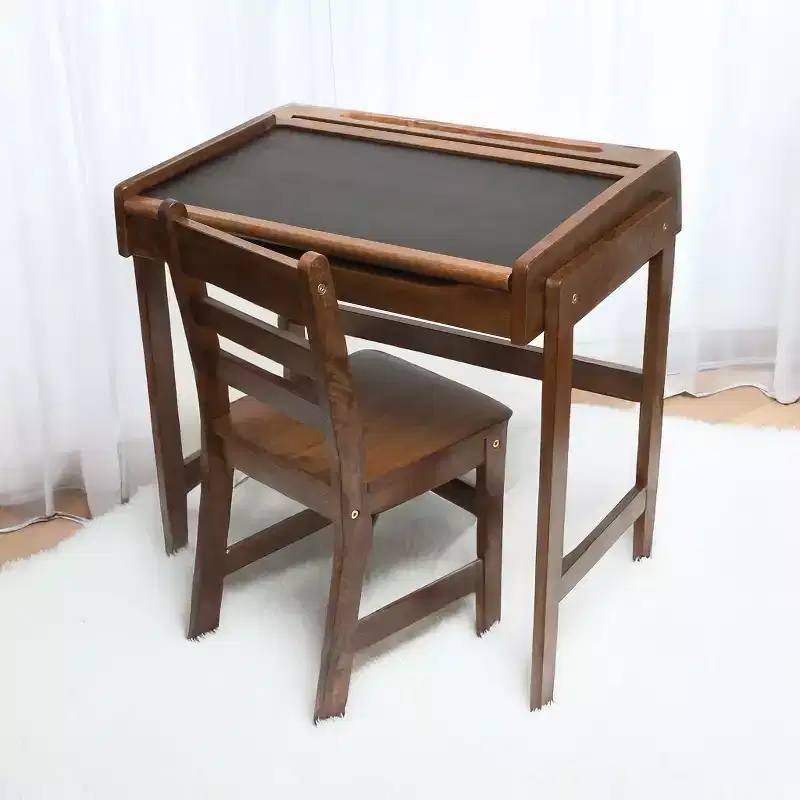 Kids Chalkboard Desk & Chair, Walnut Finish