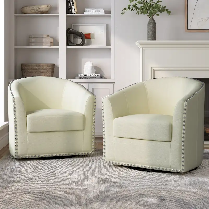 Nailhead Trim Upholstered Swivel Accent Chairs Set of 2