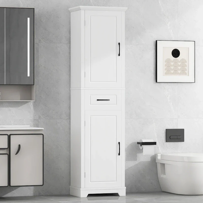 Tall Bathroom Storage Cabinet, Freestanding Storage Cabinet with Two Doors and Adjustable Shelves, Door Shelve Design